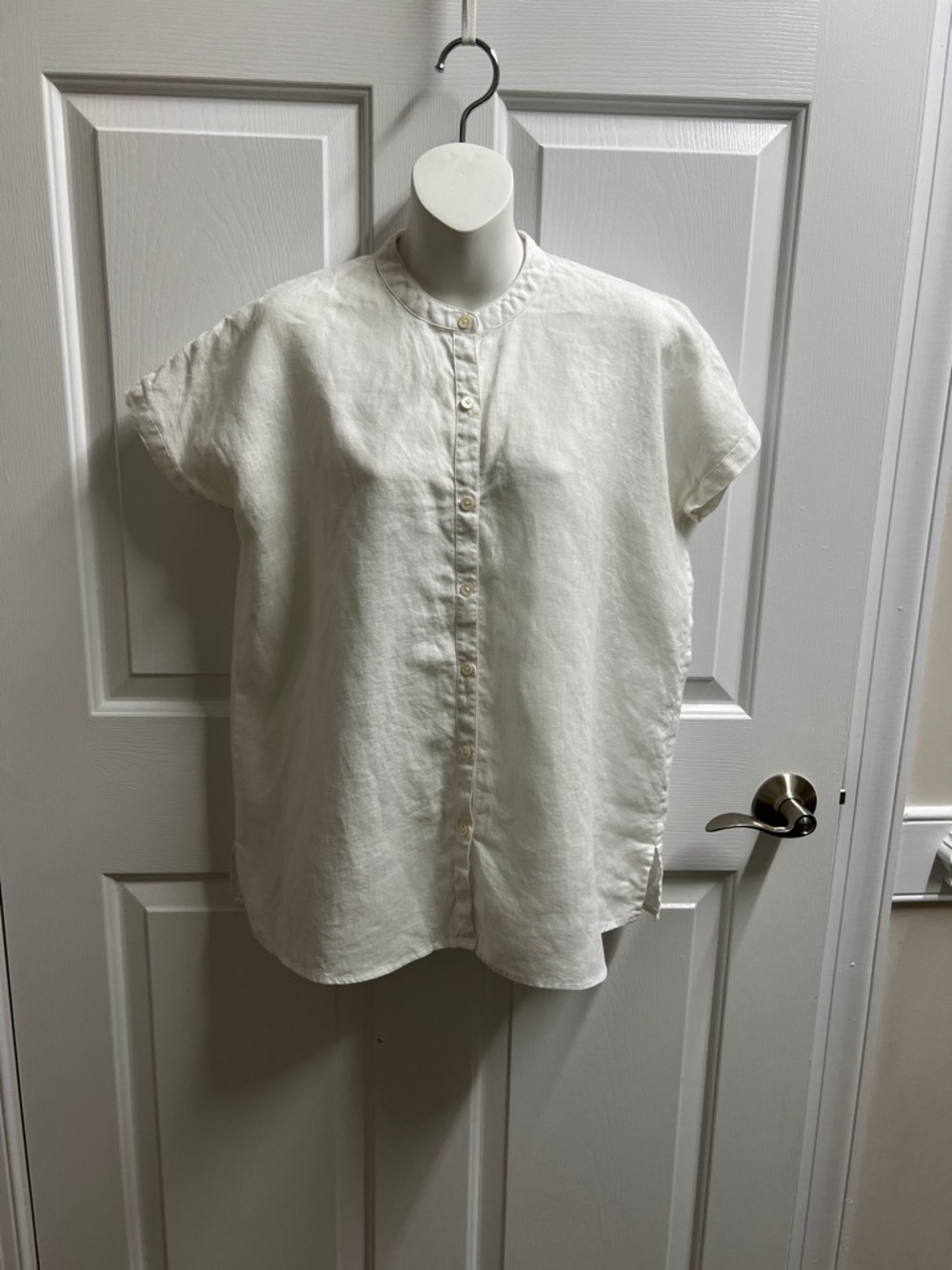 East lifestyle blouse women’s Short Sleeve Button Front Linen Shirt large L